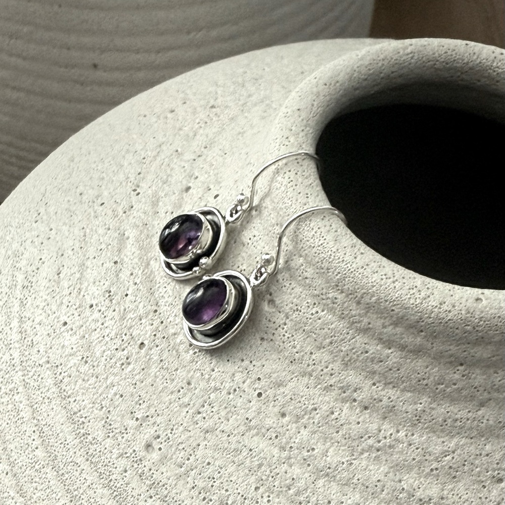 925 Sterling Silver Amethyst Dangle Earrings! NEW! - Picture 5 of 7